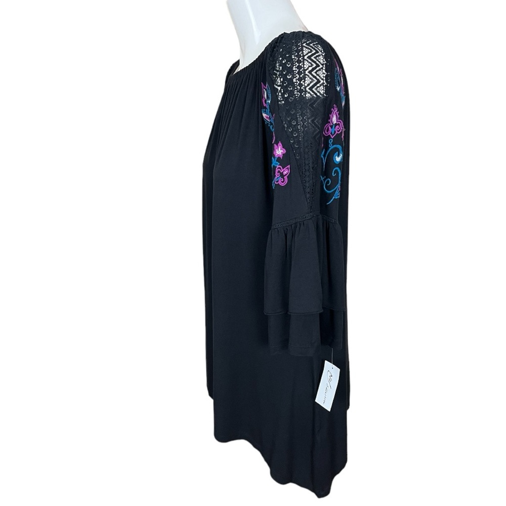 NY Collection Black Embroidered Lace Ruffle Sleeve Tunic Top Large NWT - Picture 6 of 13